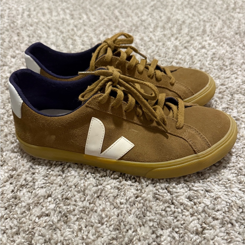 Veja Tan Suede Sneakers with White Details